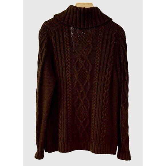 Eddie Bauer Brown Cable Knit Ribbed Pullover Button Sweater Women’s Large - Picture 7 of 7